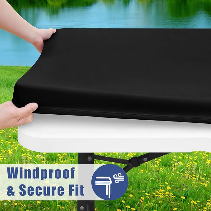 Moosfor Spandex 6 Foot Rectangle Table Cloth 2 Pack, Elastic Fitted Tablecloths for Picnic, Stretch Washable Patio Table Cover for Outdoor, Camping, Banquet and Parties (Black, 30"x72")