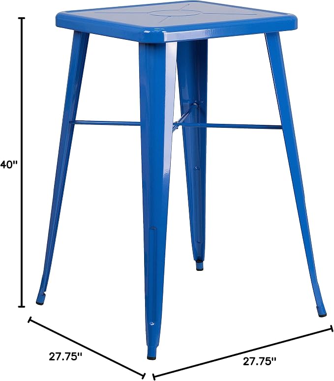 EMMA + OLIVER Commercial Grade 23.75" Square Blue Metal Indoor-Outdoor Bar Height Table