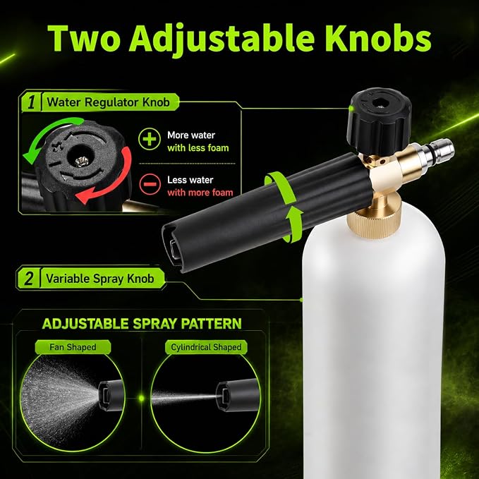 XOOL Pressure Washer Foam Cannon with Dual Connector, Car Wash Foam Gun Kit 1/4 Inch Quick Connector with 5 Power Washer Sprayer Nozzles, 5M Water Hose, Adapter, Cleaning Gloves, 1 Liter