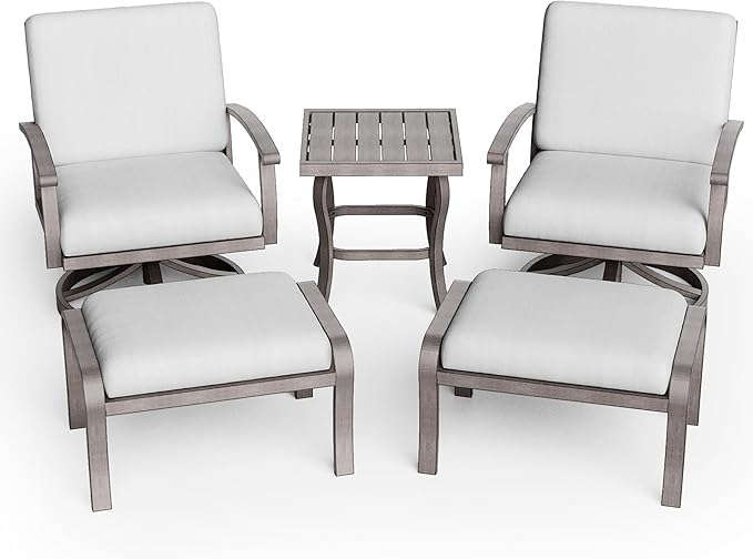 HAPPATIO 5 Piece Aluminum Outdoor Patio Furniture Set, Swivel Rocker Patio Chairs with Ottomans and Side Table, Balcony Furniture, Patio Conversation Set for Porch Garden (Gray)