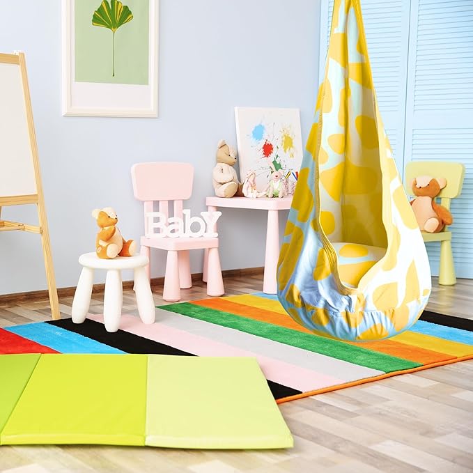 Calming Sensory Swing — Indoor Sensory Hammock for Kids & Adults, Supports up to 170 lb (77 kg), Double-Layer Canvas Fabric, Hanging Hardware Included, White-Yellow