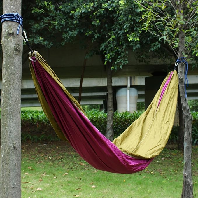Ruilogod Home Outdoors Travel, Beach, Yard Backpacking, Lightweight Nylon, Swing Lightweight, Parachute, Sleeping Bed Portable Hanging, Double, Hammock with, Carabiners Purple (id: c62 35d 42f b7f a94