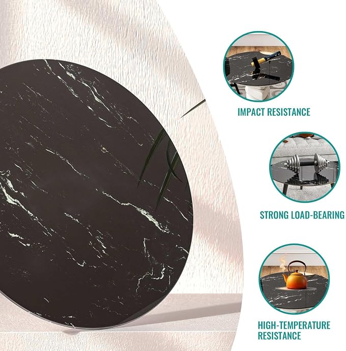 32 Inch Round Black Marble Glass Table Top, 8mm Thick Tempered Glass Tabletop for Dining Tables, Coffee Tables, Patio Tables