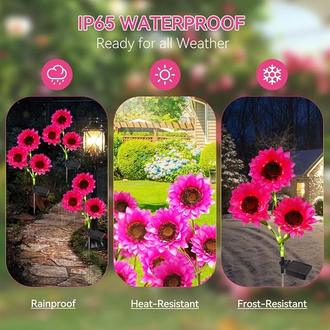 3 Pack Solar Garden Flowers Lights Outdoor Waterproof Sunflower Solar Lights for Yard Decorations Garden Decor for Yard Patio Lawn Gift for Mom Women Mother's Day