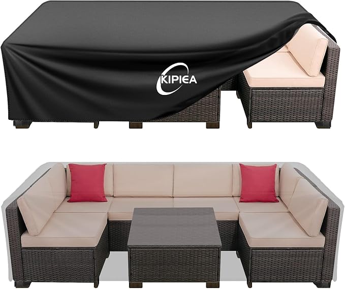 Kipiea Outdoor Furniture Covers Waterproof, 420D Heavy-Duty Patio Furniture Set Covers, No Tears Anti UV No Fading (90" L x 58" W x 28" H)