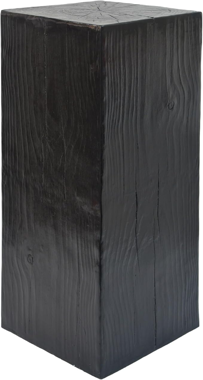 Merax 33.75" Tall Square Column MGO End Table, Indoor/Outdoor All-Weather Side Table, Wood Look Distressed Finish, Fiberglass Reinforced, Black