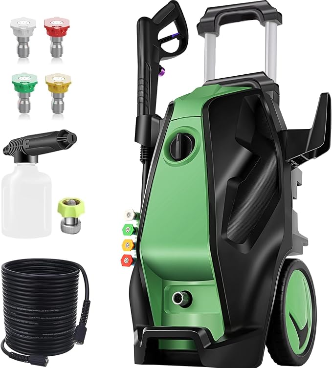 5000PSI 4.0GPM Heavy Duty Electric Pressure Washer with 33 FT Extension Hose, 4 QCNozzles and 500ml Foam Cannon for Cars/Fences/Driveways/Patios/Home Cleaning, Deep Green