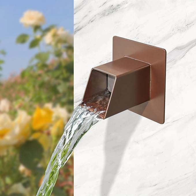 316 Stainless Steel 1.2-Inch Wall-Mounted Water Spout - Durable Outdoor Garden Square Waterfall Spillway with Integrated Spray Baffle, Modern Design for Patio and Landscaping (Brown)