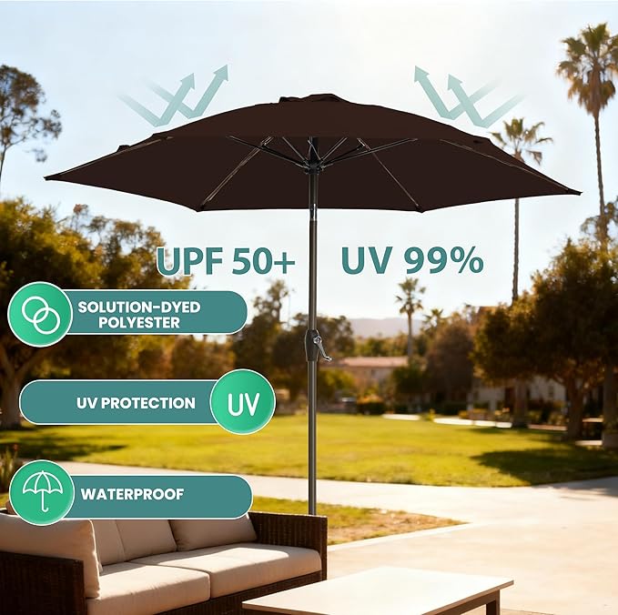 7.5FT Large Outdoor Patio Umbrella with Crank & Tilt - Durable Market Umbrella for Outdoor Patio with 6 Fiberglass Ribs for Poolside,Deck,Yard,Garden