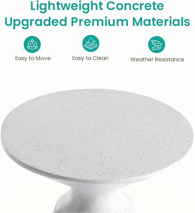 SUNBURY Outdoor Side Table, Round Concrete Side Table, Mushroom End Table for Plant Stand, Modern Accent Table, Marble Garden Stool for Patio, Poolside, Spotted White