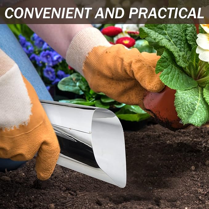 YARNOW Stainless Steel Garden Scoop Small Soil Scooper Handheld Planting Tool for Vegetables Flowers Indoor Outdoor Gardening 6.69In Portable Lightweight
