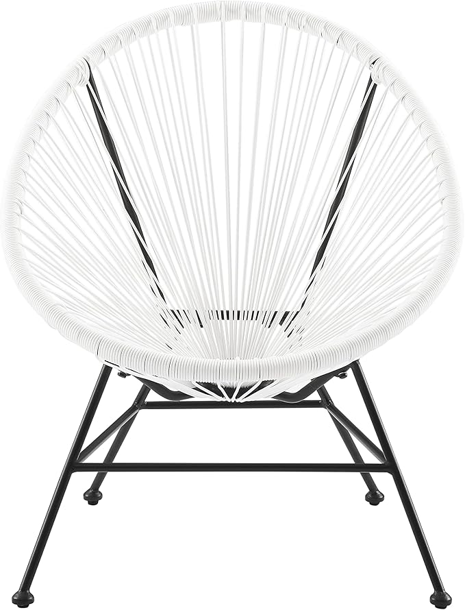 Linon Charleston White Woven Hammock Style Outdoor Chair with Black Metal Frame