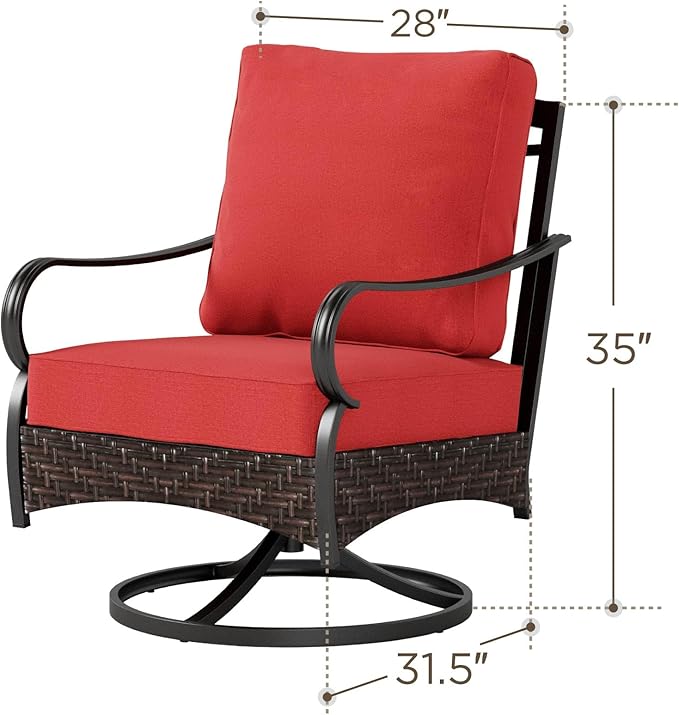 PHI VILLA Swivel Patio Sofa Chairs - 2 PCS Outdoor Swivel Rocker Armchairs, Patio Seating with High Back Deep Seat for Porch Deck Balcony