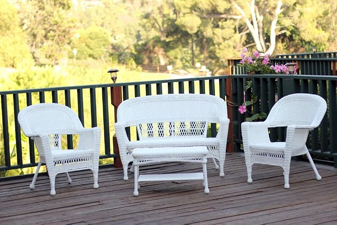 Jeco 4pc White Wicker Conversation Set Without Cushion