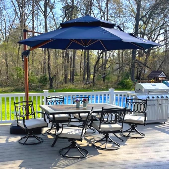 PURPLE LEAF 10ft Patio Umbrella Outdoor Round Umbrellas Large Cantilever Umbrella Windproof Offset Umbrellas Heavy Duty Sun Umbrella for Garden Deck Pool Patio, Navy Blue