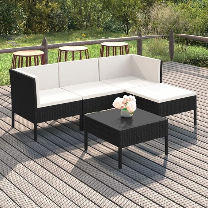 5 Piece Patio Lounge Set with Cushions,Patio Sofa,Outdoor Daybed,Patio Seating,Outdoor Furniture Sets,Patio Conversation Sets,Modern Set,Outdoor Patio Chairs,Patio Furniture Set, Poly Rattan Black