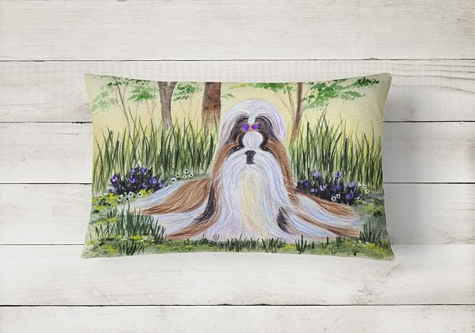 Caroline's Treasures SS8112PW1216 Shih Tzu Canvas Fabric Decorative Pillow Machine Washable, Indoor Outdoor Decorative Pillow for Couch, Bed or Patio, 12HX16W