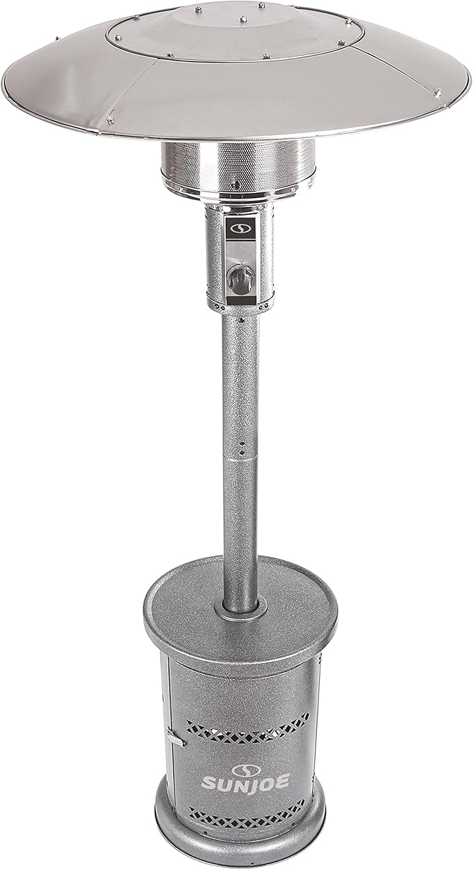 Sun Joe SJPPH48-SLV 48000-BTU Max Propane Outdoor Patio Heater w/Wheels and Built in Bar Table, Silver