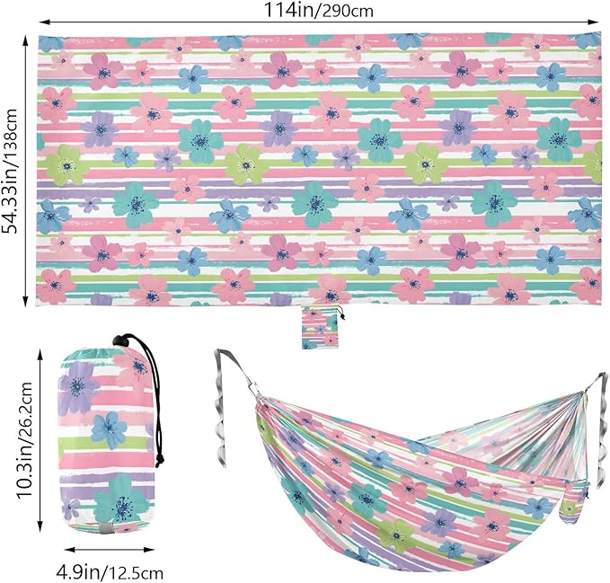 Camping Hammock Outdoor Hammocks for Outside Cute Hibiscus Flower Beach Trees Portable Lightweight with Pockets Tree Straps Indoor