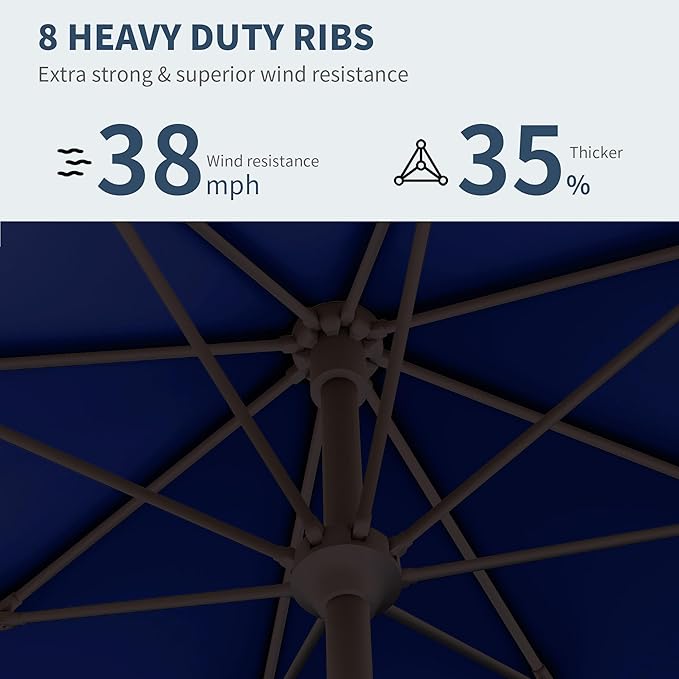 PatioKingdom Patio Umbrella with Push Button Tilt and Crank, Outdoor Market Umbrella with 8 Fiberglass Ribs, UV Protection Table Umbrella for Pool,Backyard,Garden,Deck (Navy, 10FT)