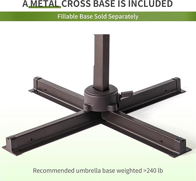 JZAC & QZYD 9x12 FT Outdoor Cantilever Patio Umbrella with LED Lights, Large Heavy Duty 2-Tier Aluminum Offset Umbrellas with 360-Degree Rotation for Pool Deck, FogGrey