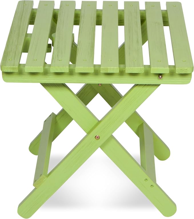 Shine Company Square Wooden Folding Solid Wood Side Table, Outdoor Adirondack Small Patio Table, Lime Green