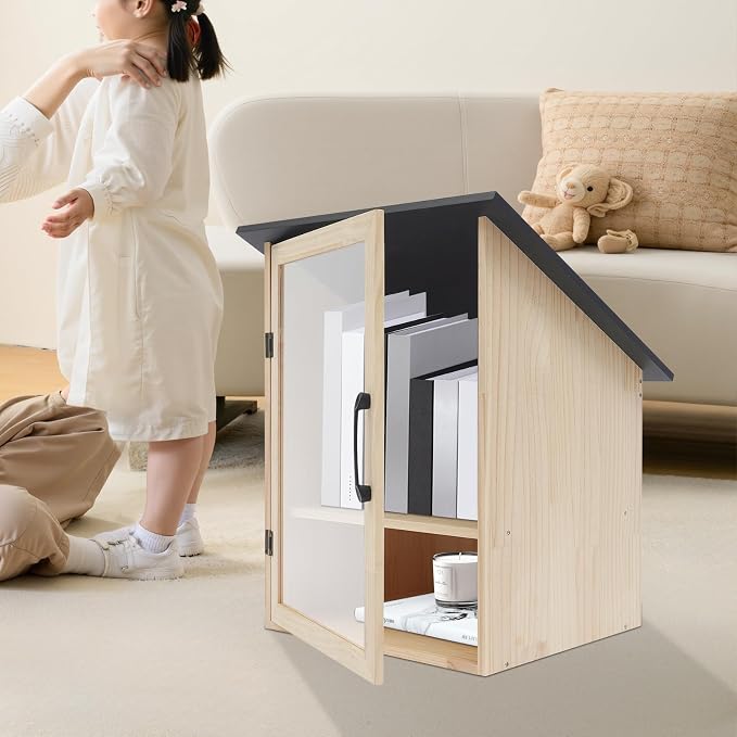 Library Book Exchange Box Weatherproof Wood Cabinet for DIY Outdoor Indoor Book Storage,Literature Exchange Box for Community,Schools & Neighborhood Sharing (TypeF)