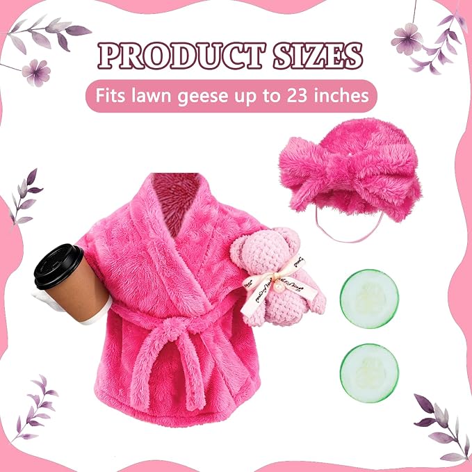 Celltestria Lady Goose Outfits for 23" Geese Pink Bathrobe Porch Goose Costume Coffee Cup Bear Cucumber Eye Mask Goose Clothes for Outdoor Patio Yard Lawn Garden Decoration