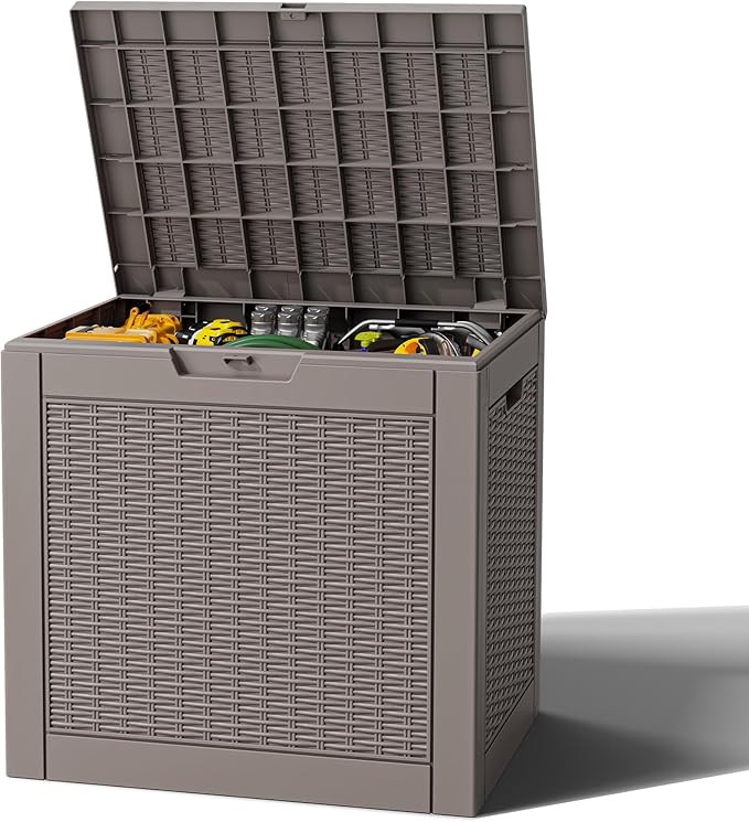 Outdoor Storage Box, Resin Deck Boxes Indoor and outdoor, Waterproof Storage Box Lockable Lid (Grey,31 Gallon)