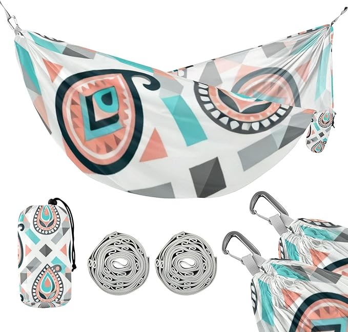 Paisley Geometric Outdoor Hammocks with Tree Straps Fabric Hammock for Camping & Hiking Essential