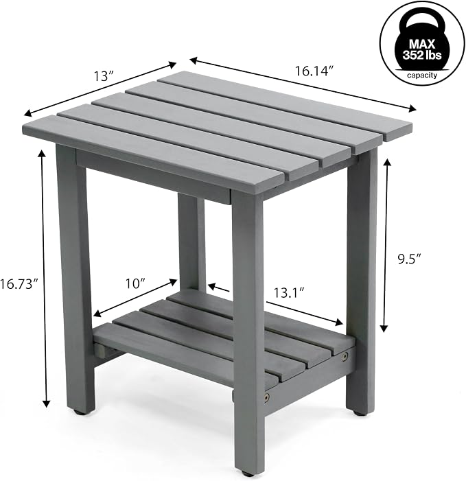 JONATHAN Y Kellie 16" Modern Gray Acacia Wood Outdoor Side Table with 2-Tier Storage, Weather-Resistant Rectangular Slatted End Table for Patio, Garden, Deck, and Porch END6001G