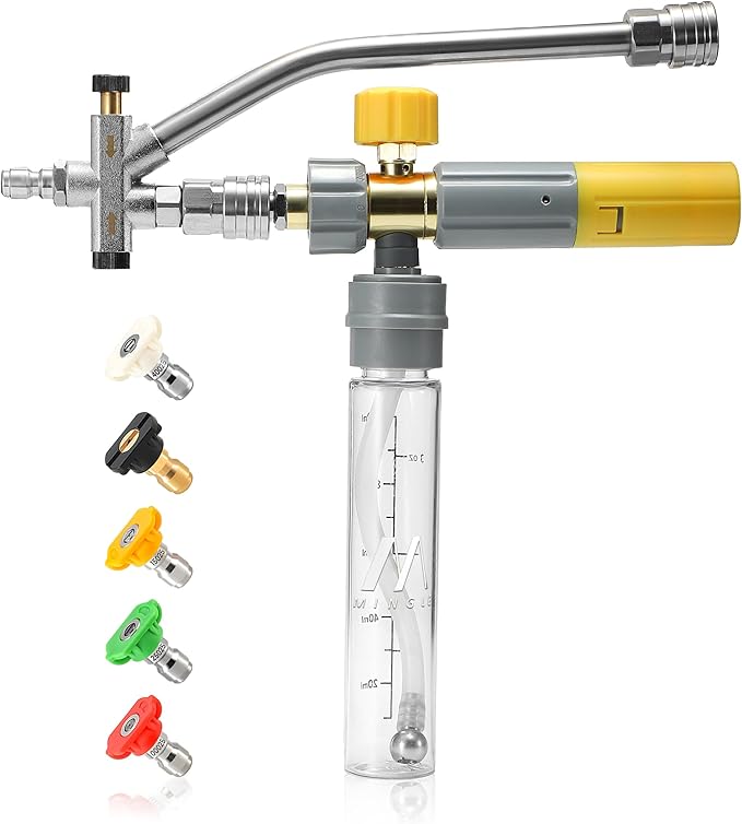 M MINGLE Mini Foam Cannon for Pressure Washer, Magnetic Foam Cannon with Dual Connector, Undiluted Foam Blaster with 5 Nozzle Tips, 1/4 Inch Quick Connect