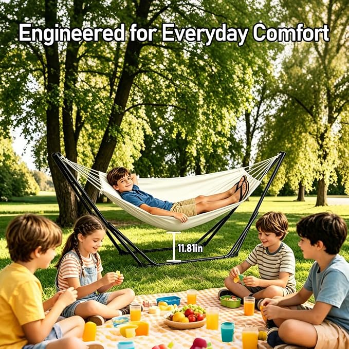 2-in-1 Kids Hammock Chair with Stand, Foldable Steel Frame Holds 220 LBS | Convertible swing hammock chair for lounging, rustproof frame, no-tool setup, carry bag for playroom yard camping indoor use