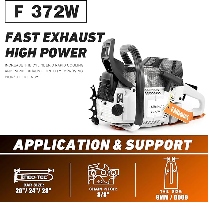 372W 71cc Gas Chainsaw with 24 Inch Solid Bar Motosierra De Gasoline Powered Chain Saw 2-Cycle 4.1KW 5.5HP for Professional Logging Work All Parts Compatible with Husqvarna 372X