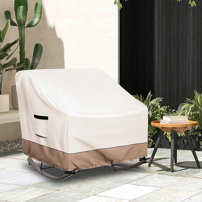 Outdoor Rocking Chair Cover, Heavy Duty Waterproof Papasan Chair Cover with Split Zipper, Easy to use, Beige