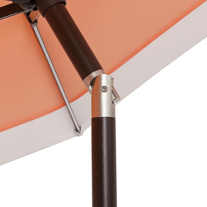 JONATHAN Y Spencer 9 ft. Solar Powered LED Patio Umbrella with Crank and Tilt, Hexagon Outdoor Market Sunshade for Garden, Deck and Pool, Coral Pink/White, Dark Brown Pole UMB1100D