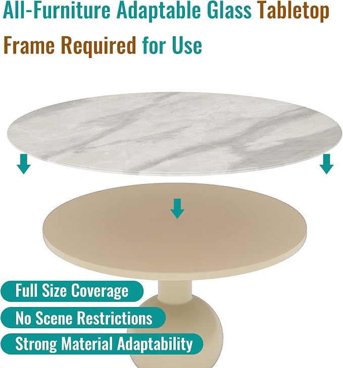 36" Round Tempered Glass Table Top, Marble Glass Surface Protector Heat & Scratch Resistant Multipurpose for Dining, Coffee, Restaurant, Office and End Table (Grey Marble Pattern, 36 Inch)