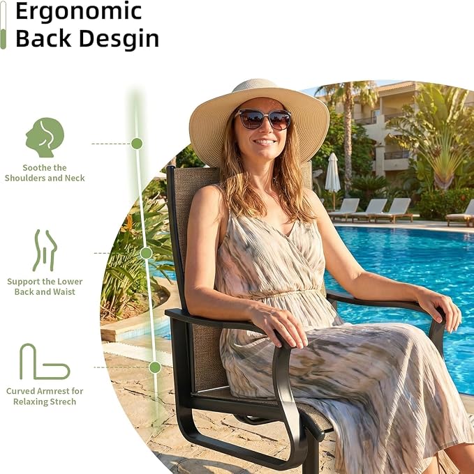 Amopatio 7 Pieces Patio Dining Set for 6, Outdoor Table and Chairs, 6 All Weather Swivel Patio Chairs, 59" Patio Spliced Rectangular Table with Umbrella Hole, for, Backyard, Poolside & Garden, Brown