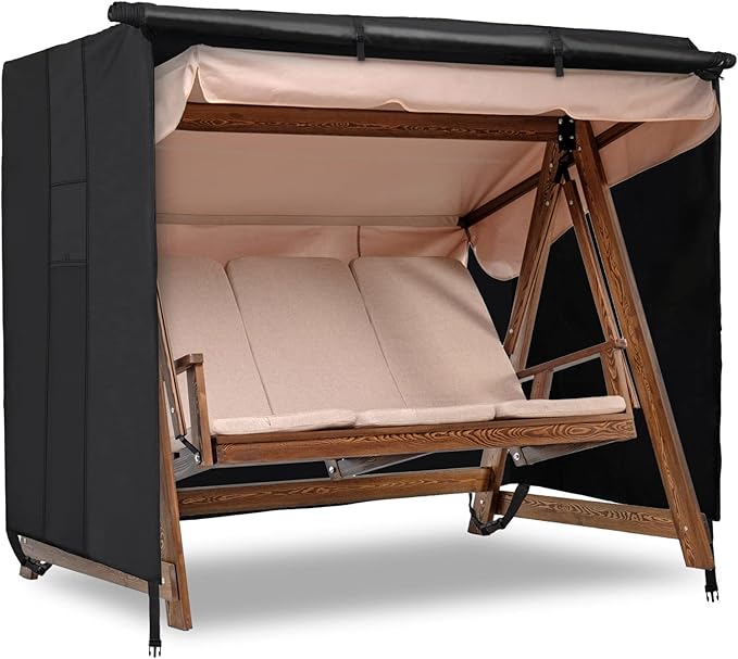 Velway Outdoor Swing Cover - Triple Seater Waterproof Patio Hammock 87x49x70 - All Weather Windproof Glider Chair for Garden Furniture, Black