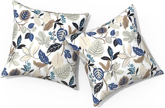 Outdoor Pillows for Patio Furniture 20x20 inch, Square Outdoor Throw Pillows with Inserts, Decorative Patio Pillows for Garden Couch Home Sofa Office Chair, Pack of 2, Breeze Leaves Beige