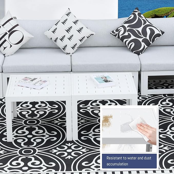 BULEXYARD 11 Piece Oversized Contemporary Aluminum Patio Furniture Set, All Weather Modular Sectional Sofa with Tanning Chair & Fireplace, 500 lbs Heavy Duty Comfy Outdoor Couch for Poolside, White