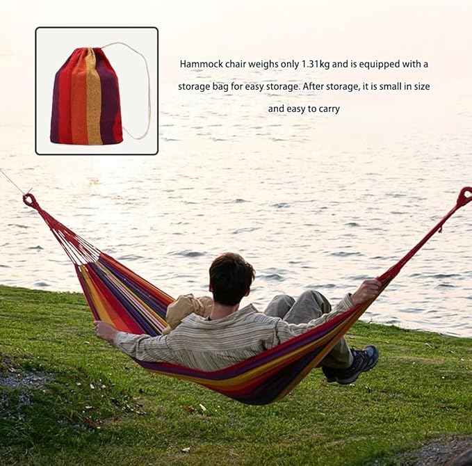 Outdoor Hammock, Thickened Anti-Rollover Hammock Chair for Camping, Compact and Portable Swing with Storage Bag, Load Bearing 150kg/330.7lbs(Orange-red)