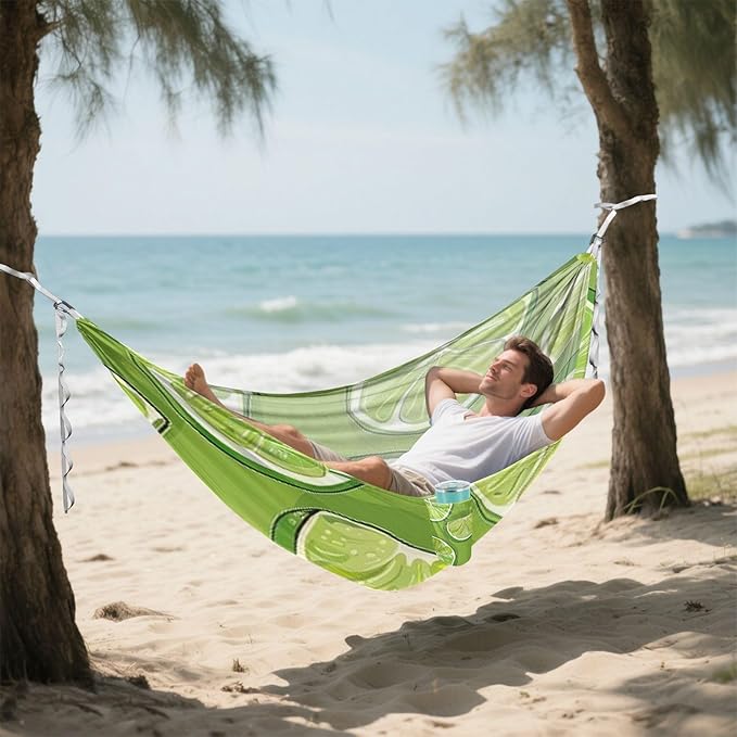 Green Lime Slices 330lb Capacity Camping Hammock Tree Hammock for Outside Beach Patio Garden hamaca para acampar