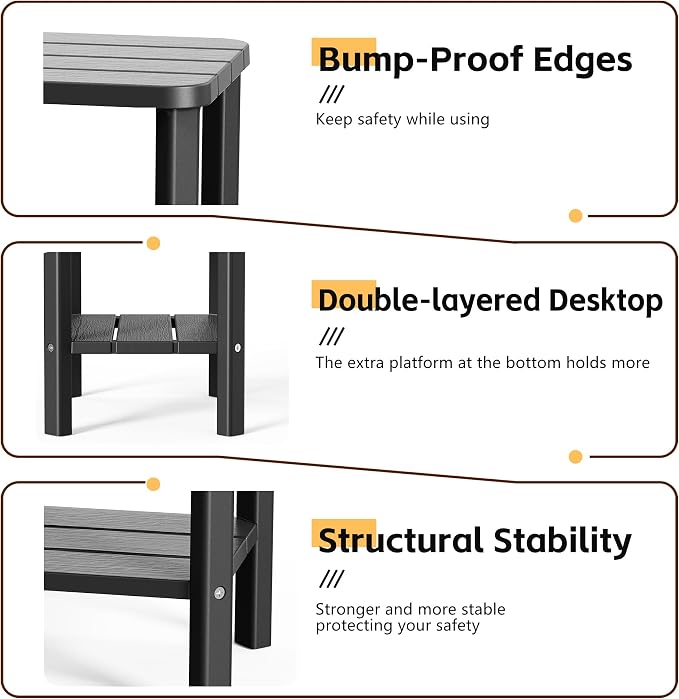 Side Table, Premium & Durable Outdoor Side Table, Resin Patio Side Table with Waterproof Design for Patio, Backyard, Pool, Porch (Black)
