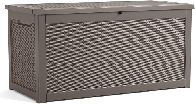 DRATO 320 Gallon Outdoor Storage Box Waterproof, Large Resin Lockable Outdoor Deck Box with Lid, Weatherproof Container for Patio Furniture Cushions, Garden Tools, Pool Accessories (Grey, 320 Gallon)