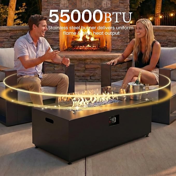 LayinSun 5 Pieces Aluminum Patio Furniture Set with Fire Pit Table, Oversized Outdoor Conversation Set 7 Seats with 6" Thick Cushions for Outside Porch, Balcony, Deck