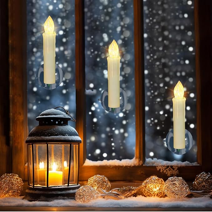 PChero Window Candles Battery Operated with Timer Remote, 20 Pcs Christmas Flameless Candles, Waterproof Flickering Taper Candles for Window, Christmas Tree, Halloween Decor