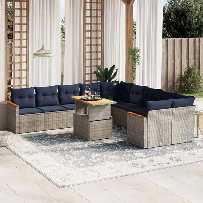 vidaXL Patio Sofa Set with Cushions 11 Piece, Outdoor Sectional Sofa Couch, Patio Conversation Set for Garden Backyard, Gray Poly Rattan