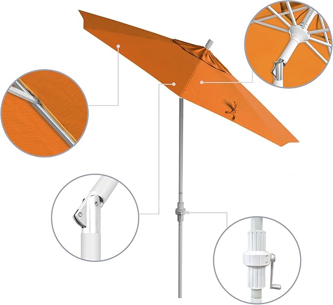 California Umbrella 7.5' Rd. Aluminum Patio Umbrella, Crank Lift, Collar Tilt, White