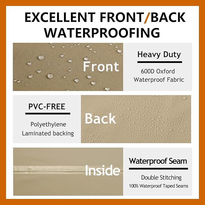 Heavy Duty Outdoor Sectional Sofa Cover, 90"X120" Waterproof 600D Patio Sectional Couch Cover, Lawn Patio Furniture Cover (Desert Khaki, L-Shaped-Left Facing-90 x120)